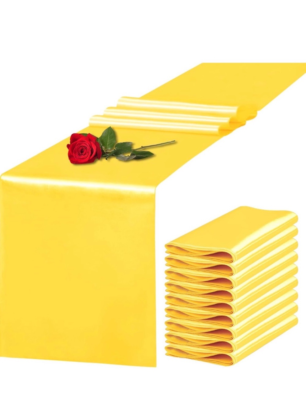 Bright Yellow Satin Table Runners (10 in total, 7 used, 3 brand new.